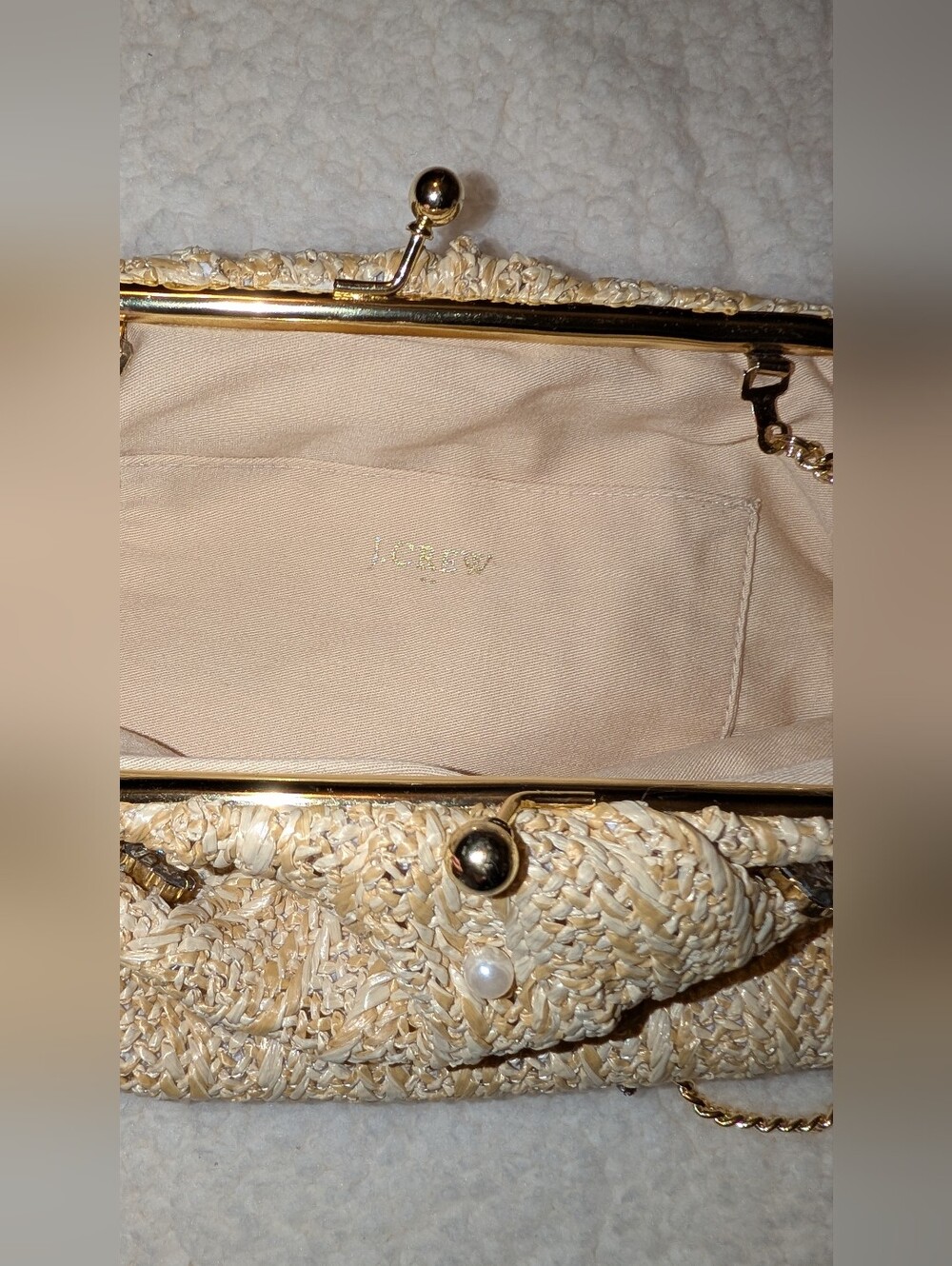 J. Crew Jeweled Woven Clutch Crossbody With Chain Strap Natural Raffia NWT - Picture 10 of 11